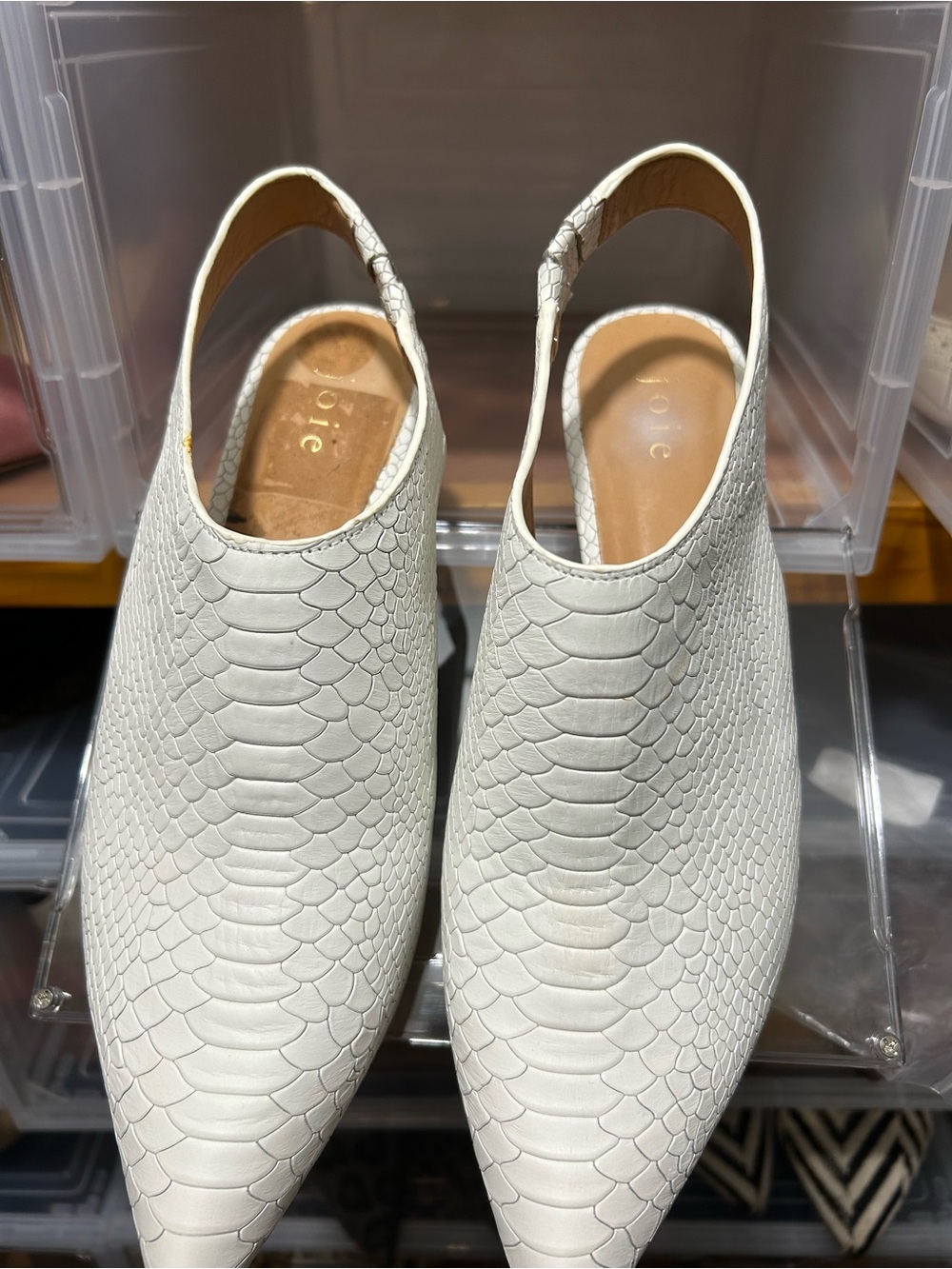 🇮🇹 Joie Rines White Snakeskin Leather Slingback Pumps Pointed Toe Mules Heels 🇮🇹